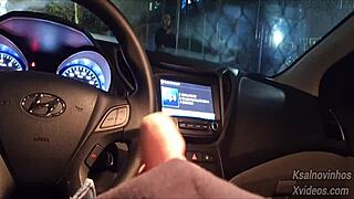 Risky public street handjob for hot young teen in car draws crowds