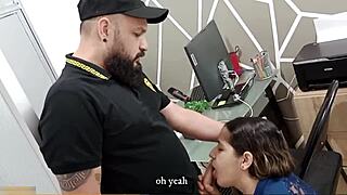 she gives her boss a sloppy oral to keep her job then swallows his load in spanish porno