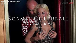 Blonde big titted babe gets her ass fucked hard by swingers in the nightclub after dancing