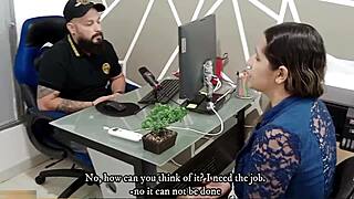 she gives her boss a sloppy oral to keep her job then swallows his load in spanish porno