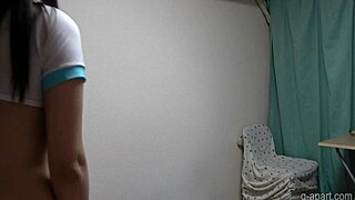 japanese girl strips gym clothes for steamy shower