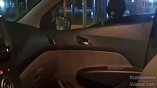 Risky public street handjob for hot young teen in car draws crowds