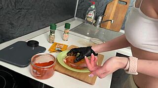 russian couple skips dinner for wild kitchen sex on camera