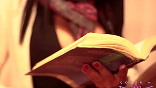 Glasses-wearing latina teen shoves fingers deep into shaved wet cunt