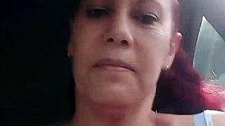 Housewife flashes big natural tits outdoors then cums publicly
