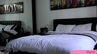 uhh blonde coed alexia teasin in tight uniform then rips clothes n strips her wet pussy bare