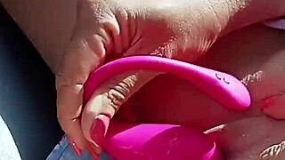 Housewife flashes big natural tits outdoors then cums publicly
