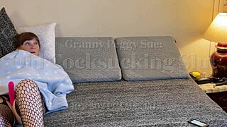 granny peggy sue gags deep on cock before strapon pounding her fat slut body