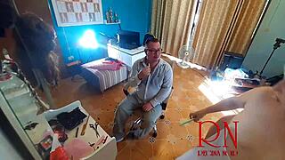 Holy shit, nudist hairdresser bares all in apron for shocked client!