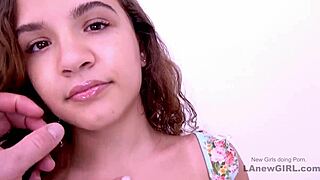 Pretty teen deepthroats cock during modeling casting on sofa pov.