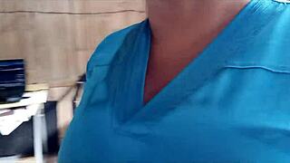 Sexy ebony nurse from hospital moans on my couch during hardcore fuck