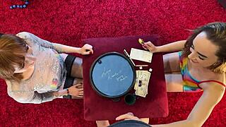 petite alice and her redhead bff roll dice for hot backstage pussy challenges