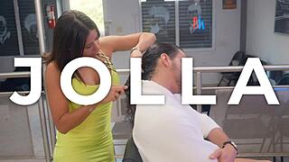 slutty latina brunette stylist with huge tits seduces client fucking tight squirting pussy during haircut