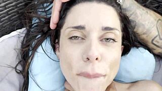 i get rough pool fuck at sunset huge cumshot on her tits