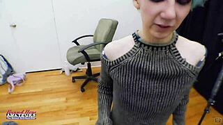 Color-Haired Raven Petite Blonde Fingers Shaved Pussy Rims Ass Swallows Cum from Juicy Cock Pov