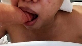 chubby filipina's big tits bounce in daring homemade dildo sucking dare