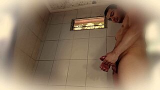 muscular guy strokes huge 18cm cock in soapy shower slow-mo 💦🫧
