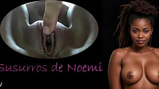 Noemi Whispers Seductively in Close-Up Ebony Shaved Pussy Solo Toy Orgasm with Daddy Son Fantasy