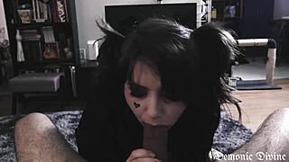 Watch this cute goth gf's sloppy ahegao deepthroat on monster cock pov till she gags and swallows