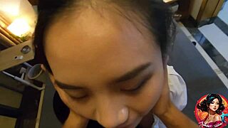 gorgeous asian teen swallows cum after pov facial fuck session