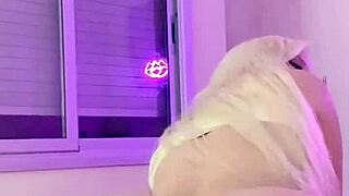 curvy blonde's huge tits sway while dildo soaks her wet folds