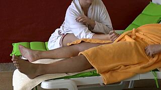 Horny milf seduces stud and takes massive cock pounding deep in steamy sauna part 1