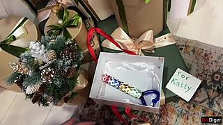 Stepdaughter's Ass Takes Hard Cock Christmas Gift with Anal Creampie Finish