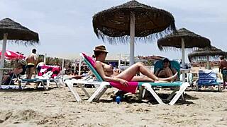 😍 whoa, check this brunette's huge tits bouncing wild on the beach again! part 2 🔥