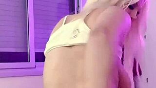 curvy blonde's huge tits sway while dildo soaks her wet folds
