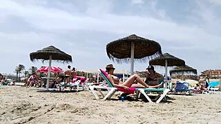 😍 whoa, check this brunette's huge tits bouncing wild on the beach again! part 2 🔥