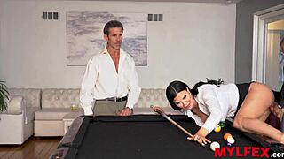 Bombastic secretary milf with big tits deepthroats bosses in rough double penetration 3some billiards - Mylfex