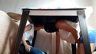 Hey we sneak under table masturbating from stepparents