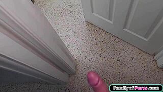 Stepbro Spots Stepsis Masturbating to Huge Cock Porn and Joins for Deepthroat Action