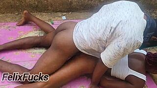 Skinny slut in miniskirt bends over for quick outdoor public pussy fuck