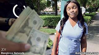 😈 hot ebony nurse deepthroats patient on bus before cumshot facial! 🔥