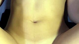 Her belly catches every drop after intense homemade couple riding session