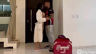 delivery guy bends over fucks hot morena alone at home