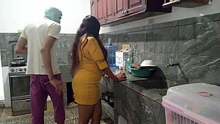 Latina pulls down stepbro's pants kitchen blowjob homemade monster cock suck