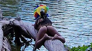 whoa rebecca santos is back outdoors in woods anal creampie squirts out her tight pussy 😍 tan lines boots monster cock ride