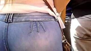 mega big ass babe wears tight jeans hugging her shaved pussy curves