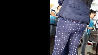 A voyeur spies on her juicy ass stuffed into homemade quesadillas up close