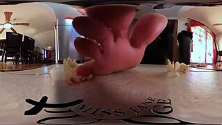 Tiny Man Devoured by Jane Judge's Huge Bare Feet in VR 360 Kitchen Giantess Baking Fantasy?