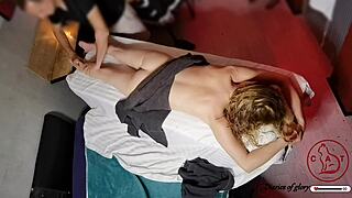 paid massage turns cheating slut wife blindfolded oiled cum mouthful