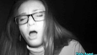 Nerdy Glasses Russian Babe Rides Big Cock to Creampie in Public Pickup Spot