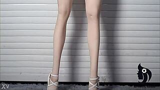 Glamour fuck doll silicone fake tits pounded by automatic sex machine