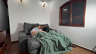 Curvy latina wife rides cock hard while cuckold husband watches intently