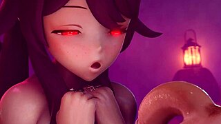 hu tao slurps cock hungrily until massive cumshot facial drenches her wet face