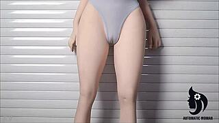 Glamour fuck doll silicone fake tits pounded by automatic sex machine