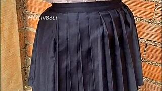 Colombian neighbor loses bet wears japanese school uniform for homemade fuck