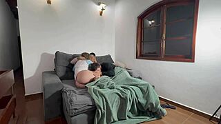 Curvy latina wife rides cock hard while cuckold husband watches intently